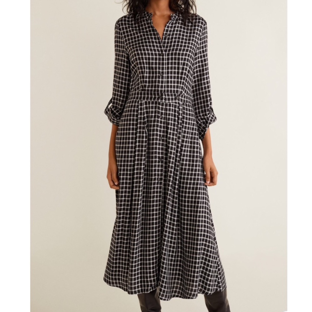 MANGO Checkered Shirt Dress